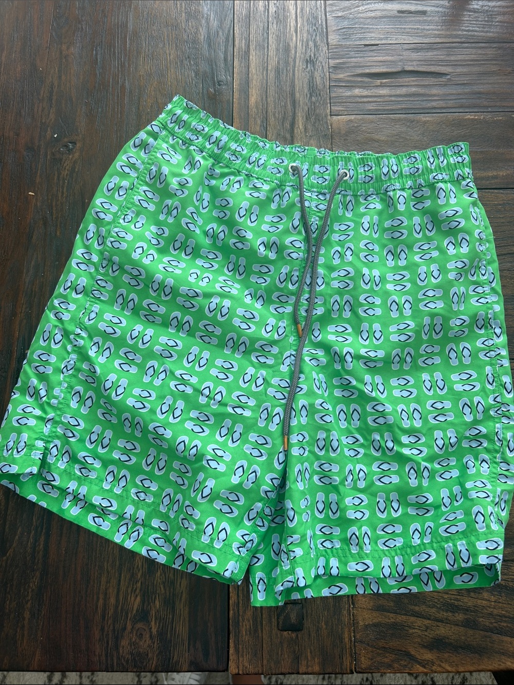 Thomas Dean Lime Green Flip-Flop Print Mens Swim Trunks